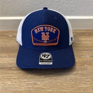 New York Mets Trucker Hat Patch SnapBack 47 Brand NWT OSFA Blue White Mesh